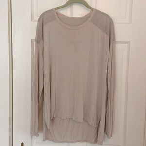 BCBG Max Azaria long hi-Lo tunic with mesh detailed sleeves.